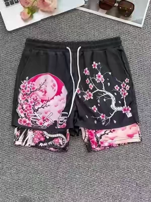 These shorts are built different — cherry blossom style meets serious workout comfort.🤟🏽🤟🏽#shorts #graphic #2in1 #fashion #breathable 