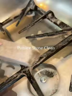 ✨ Did you know a pumice stone can make your oven grates look brand new? ✨ Years of baked-on grease, burnt food, rust stains, and stubborn grime don’t stand a chance! 🧼🔥 A pumice stone naturally scrubs away tough buildup without harsh chemicals, making deep cleaning faster and easier. Watch this satisfying transformation as I clean dirty oven grates and remove grease buildup with one simple tool! #CleanTok #ovencleaning #pumicestonecleaning 