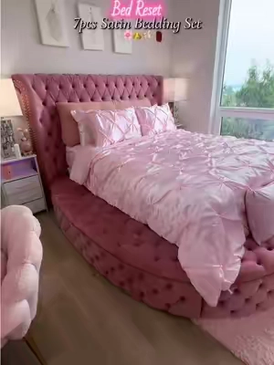 The prettiest Pink satin pintuck bedding #beddingset #comforterset #pintuck #satin #satinsheets 