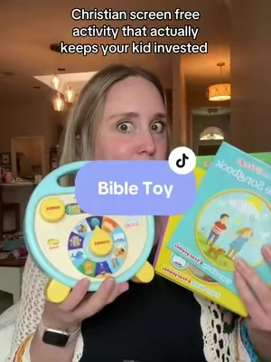 Bible toy that reads and sings to your kid and keeps my 2 year old invested for hours #bibletoy #bible #kidsbiblelessons #biblestories #kidstoy 
