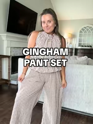 Gingham everything all fall 🤎🤌🏻 #gingham #matchingset #pantset #falltransitionoutfit #falloutfitinspo 