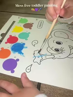 These are so easy to just pull out and create fun for the littles. No more searching for 30 different paint pots and my toddler dumping them out on the table. Everything she needs is right in this book and it’s a great screen free activity.  #paintbynumber #screenfreeactivities #toddleractivities #toddlerfun #painting 