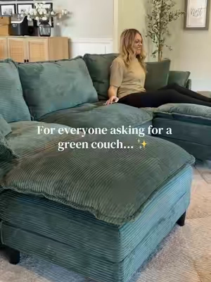So many of you asked for a green couch! This one comes pre-assembled, so you don’t have to spend hours putting it together. It has a very high rating because it’s so comfortable. It also comes in other colors. #cloudcouch #couch #sofa #livingroom #homedecor 