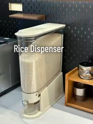 One press, less waste, more rice. Easy. #rice #foodstorage #kitchenorganization #ricedispenser #homehacks 