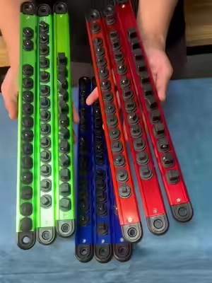 I customized my tool cabinet with it over the weekend, and it's amazing! I set the 1/2 socket to red, the 3/8 to blue, and the 1/4 to green. It's truly fantastic.#mechanic #garageessentials #mechanictools #homeimprovement #toolorganization 