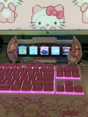 There are so many different things you can display! Clock, stock ticker, sports stats, social media stats, cute gifs, and so many other things! 🩷✨🌸☁️ @Divoom  #clock #sanrio #kawaii #pinksetup #GamingSetup 