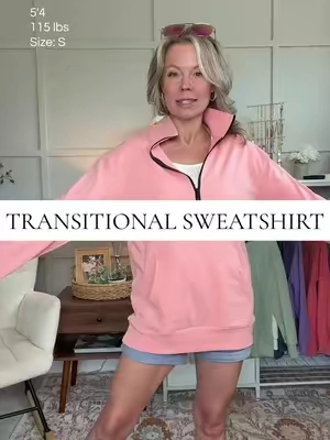 This sweatshirt is so incredibly soft and cozy - it's lightweight enough for cool summer nights and will transition perfectly into fall #lightweightsweatshirt #halfzipsweatshirt #fallsweatshirt #sweatshirtseason #summersweatshirt 