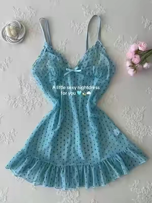 Candy Color Polka Dot Mesh sleepwear #Summer #dress #nightdress #polkadot #sleepwear                 
