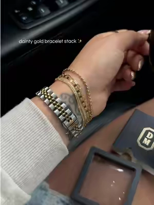 dainty jewelry >> #goldbracelet #daintyjewelry #fyp #braceletstacking 
