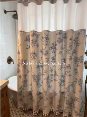 This viral shower curtain FINALLY went no hook! Plus, it's got a clear see-through panel now – and those printed tassels? Still that same elegant vibe. Swap it in and your whole bathroom aesthetic just levels up. I'm honestly obsessed 😍🚿#floralcurtain #bathroomupgrade #showercurtain #cottagecore   #homefinds 