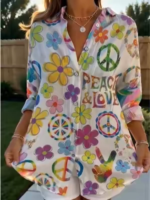Peace & love graphic top, fun casual everyday fit.#OOTD #tiktokshop #shirt #summershirt #summerblouse 