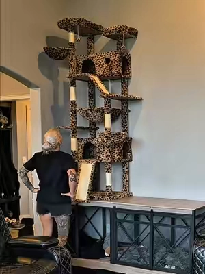 This cat stand is so tall, but I made it even taller for my cats!! #catstand #cattower #cattowers #catfurniture #tallcattree 