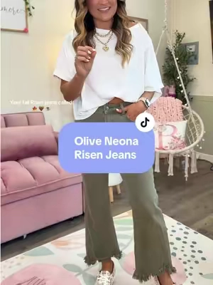 Obsessed with the Olive Neona Risen Jeans for the fall! @Wild Oak Boutique 