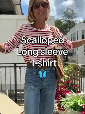 Cute little scallop detail just adds a little bit of an elevated vibe to the soft, comfy cotton, T-shirt. Work appropriate teacher appropriate but comfy and cute for the weekend too @Asvivid Shop #tiktokshopsummersale #summerwins #summervibes #weeklydeals