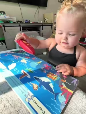 We love this word identification book! She is having fun and learning at the same time! Super fun! #learningbook #learningbooksforkids #toddlerlearningactivities #educationaltoys #summerwins 
