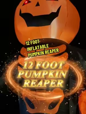 Ubesgoo 12FT Ribbed Pumpkin Reaper 3 LED Lights 115 Bead String Lights Black and Orange Halloween Inflatable Decoration #tiktokshopsummersale #vevorsuperbrandday #halloweendecor #inflatable #reaper 