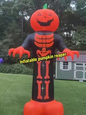 Ubesgoo 12FT Ribbed Pumpkin Reaper 3 LED Lights 115 Bead String Lights Black and Orange Halloween Inflatable Decoration #tiktokshopsummersale #summerfinds #halloweendecor #pumpkinreaper #reaper 