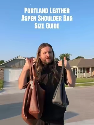 The Aspen Shoulder Bag on a plus-size frame! Here’s all 3 sizes side by side so you can see how each one fits before you choose. Which size is your favorite? @PORTLAND LEATHER GOODS  #LoveMyLeather #PortlandLeatherGoods #AspenShoulderBag #LeatherBag #BagTok