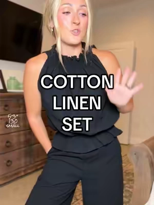A cotton linen blend set that is perfect for a date night or night out on vacation #vacationstyle  #twopieceset #vacationvibes #outfitideas #effortlessstyle 