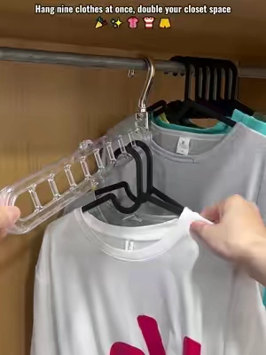 WaitWhat?! This 9-hole adjustable sliding hanger pack is the affordable organizing solution your family wardrobe needs. #budgetfinds #wardrobecleanout #TikTokShopDealsforYouDays