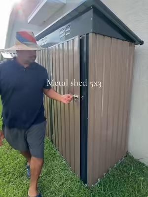 Aoxun 5x3 ft Heavy Duty Weatherproof Galvanized Metal Outdoor Storage Shed with Base, Slanted Roof, Stainless Latch, Durable Tool House for Patio, Brown, Heavy Duty Shed, Weatherproof Metal Shed Rainproof Sunproof Roof @Aoxun Furniture #metalshed #outdoorstorage #outdoorstorageshed #shed #almacenamiento 