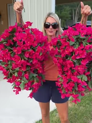 Artificial hanging flower baskets. Comes with flowers and hanging basket! #flowerbasket #artificialflowers #hangingflowers #creatorsearchinsights #fauxflowersdecor 