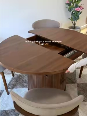 the built-in extension is perfect for entertaining and the underneath storage is sooo handy #diningtable #kitchentable #diningroom #homefinds #extendabletable
