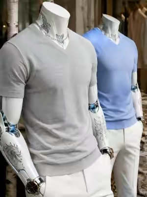 JMIERR Men's Wool Blend Short Sleeve V-Neck Sweater Soft Textured Knit Pullover for Business Casual Wear##tiktokshopmemorialday##DealsforYouDays##mensfashion##tiktokshopsummersale##spotlightfinds