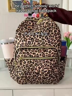 The perfect school/ work/ travel backpack 😍🎒 Fits a laptop and all the essentials ✨  #lovevook #backpack #leopardprint #schoolessentials #tiktokshopbacktoschool 