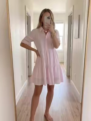 Chouyatou Women's Summer Striped Shirt Dress Half-Button Mini Cake Dress Loose Casual Rolled-Sleeve Design Layered Dress##Summerwins##Outdoorfun##womensfashion##fyp##tiktokshop