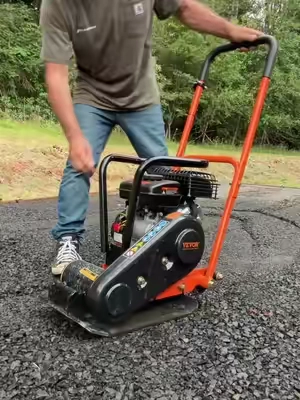 VEVOR Gas Plate Compactor Tool, 6.5HP 196CC Engine, 4200 lbs Vibratory Tamper, 22.1x15.9 in Plate, 5600 VPM Pavement Compactor for Walkways, Lawn Landscaping.  #construction #tools #concrete #tiktokshopsummersale #tiktokshopcreatorpicks @VEVOR Store 