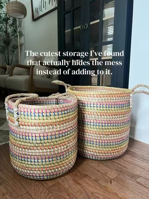 Okay… why do the pretty storage baskets always cost a fortune? 😭 These come as a set of two, they nest together when you’re not using them, and they instantly make any room look less cluttered. I already know I’m ordering another set. 🤎 #basket #baskets #storage #storagebasket #homedecor 