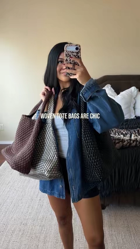 By far one of my favorite bags in my collection! Newbella Woven tote bag is so chic and minimal! I love these colors so much! Of course the black matches all of my outfits but the coffee color for Fall is perfection! Newbella Woven Tote Bag. Newbella Purse. Chic and Minimal Purse. #purse #totebag #newbella #woventotebag #totebags 