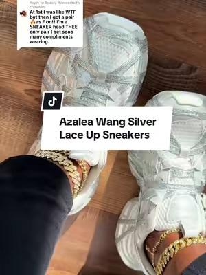 Replying to @Beauty Reecreated New color! These Azalea Wang silver lace up sneakers are 🔥. #azaleawang #sneakers #womensshoes #sneakerhead #tiktokshopcreatorpicks @AKIRA 