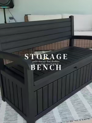 My only regret is not buying this sooner!! Such a must have to keep patio cushions, kids toys and any other loose items organized 🫧🌴🥥✨  #patioseason #storagebench #outdoorstoragebox #patiofurniture #toycheststorage 