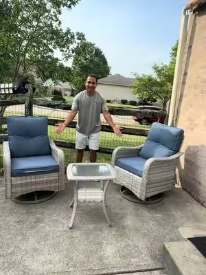 Modern 3-Piece Wicker Outdoor Furniture Set - High-Back Rocker Deep Seat Outdoor Chairs with 4" Cushions, Fade-Resistant Side Table, All-Weather PE Rattan for Garden, Backyard, Patio Furniture Sets.@MAISON BACKYARDS #creatorsearchinsights #patio #patiomakeover #furniture #furnituremakeover 