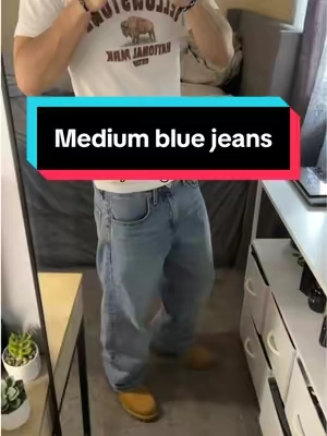 Medium blue baggy affordable jeans, too tuff #baggyjeans #jeans #streetwear #StreetFashion #mensoutfitideas 