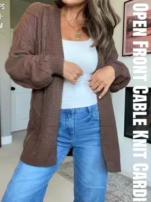 The perfect cardigan to have at all times- chilly restaurant, office or school? Throw on and go comfort~ and cuteness. 🤎🤍 #openfrontcardigan #cardigan #oversizedcardigan #cableknit #fallstyle 