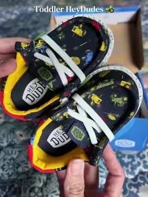 Are you kidding?!? These are the cutest HeyDudes for little boys 🥹🚜 #heydudeshoes #heydudes #babyboyshoes 