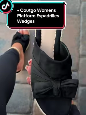 Coutgo Womens Platform Espadrilles Slip On Wedge Sandals Bow Tie Open Toe Slides Shoes #platformsandals #wedgesandals #platformwedges #tiktokshopsummersale #tiktokshopcreatorpicks 
