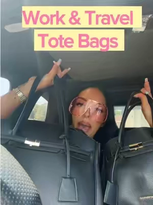 New favorite travel tote bag that doubles as an office/ work bag can't wait to use this as my carry on bag the next time I travel ✨ #laptopbag #totebag #workbag #travelbag #shopping Video description: woman shows grwm style content unboxing a large vegan leather black Miranda L tote travel work bag with gold hardware perfect for corporate girls; work bags; grwm for the office; what's in my bag; corporate girly; Newbella bag 