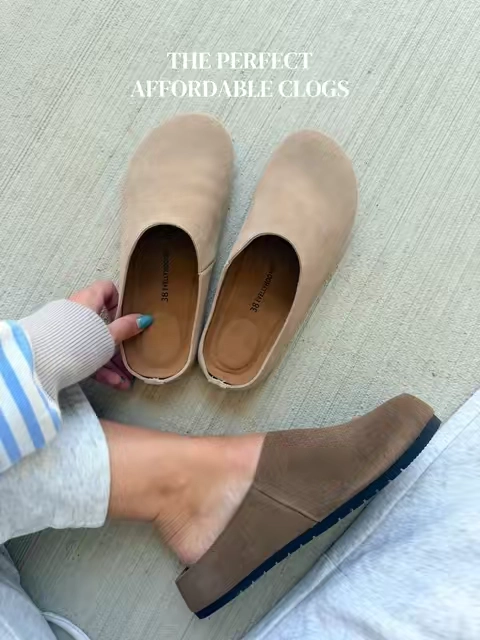 There clogs look expensive but are actually affordable! These are the perfect cozy but elevated shoe!! #clogs #clogshoes #cozystyle #cozyoutfit #affordableshoes 