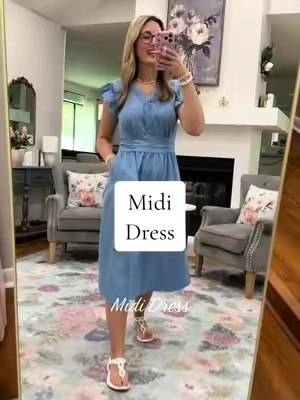 The perfect special occasion dress! Love the midi length and the lace trim! It is true to size. @shewin_official_us 
