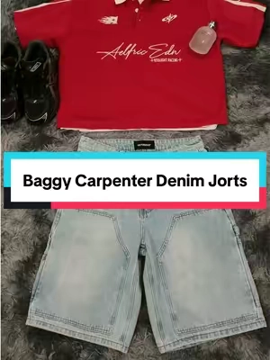 Perfect and affordable baggy denim carpenter jorts for back to school #mensfashion #streetwear #outfitinspo #backtoschooloutfit #baggyshorts 