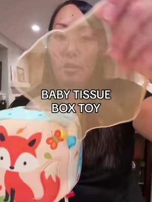 My baby loves playing with the wipes during diaper changes but I’m giving her this tissue box instead! #babytoy #babytoys #babygift #babygiftideas #babygiftidea 