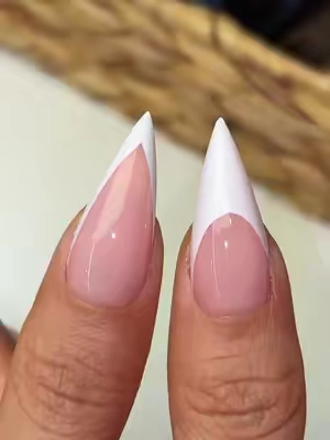 Classic French vs New V-shape French. Which one do you pick?✨FL#naildesign #fingernails #frenchtipnails #nailart #stilettonails 