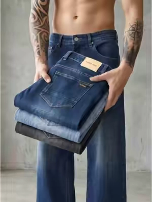 Limited Stock Alert! Men' s High Waist Straight Leg Stretch Jeans, Soft Denim Not Stiff At All#pants #mensfashion #comfystyle #jeansoutfit #jeansformen 
