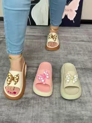 Bowknot summer sandal slippers #slippers #summerslippers #sliponshoes #platformshoes #chunkyslippers 