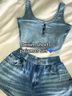 #pjset #denimpjs #denimpajamas #shortsset #loungewear 