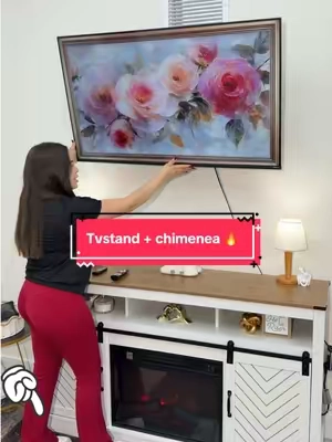 TV stand con chimenea incluida 🔥✨cubre 450ft llega en 2 paquetes 📦el más viral y el que más rápido se agota no te quedes sin el tuyo 👆🏃🏻‍♀️#tvstand #chimenea #Home #tiktokshopsummersale #sala 